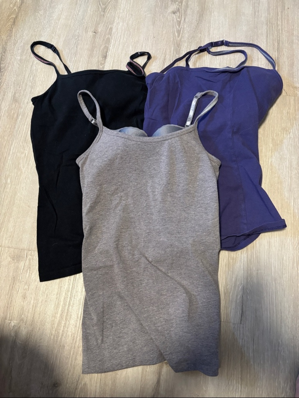 Gilligan & O'Malley Purple, Black and Gray Tank Tops with Built in Bra